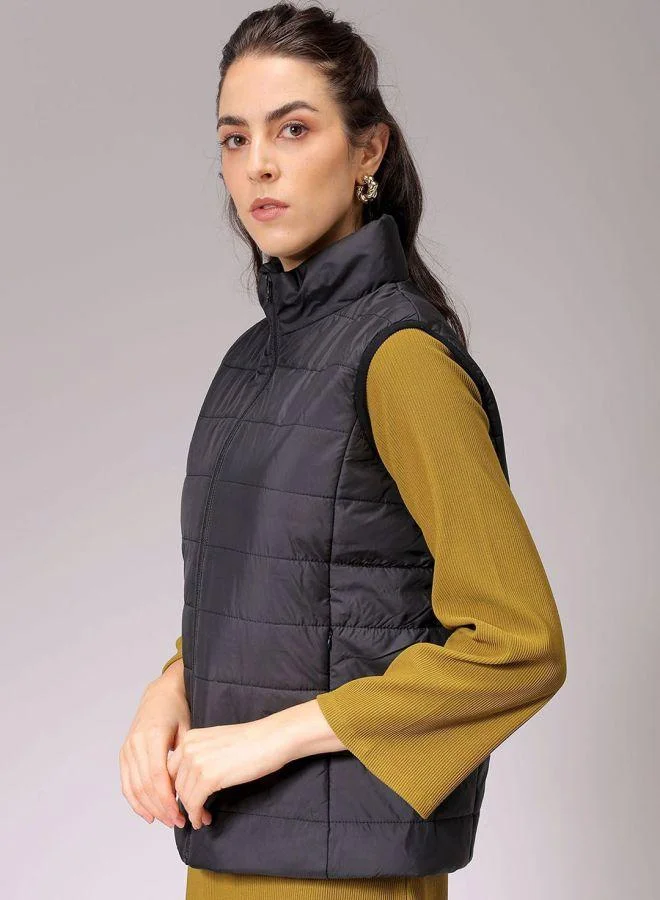 Freehand  Women Regular Fit Solid High Neck Sleeveless Quilted Jacket for Women | Best Price UAE